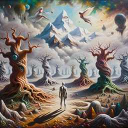 someone gazing at Mount Everest, painting, surrealism style generated by DALL·E 2